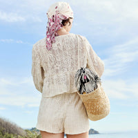 Sunset Blush Straw Tote Bag