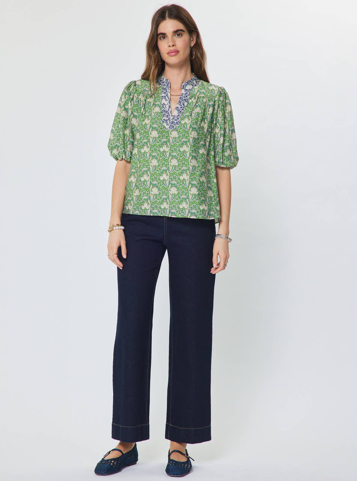 Floral Printed Puff Short Sleeve Blouse