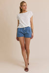 SOLID WOVEN TEE WITH FRONT KNOT DETAIL