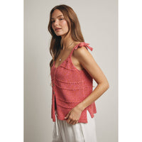 Tied Shoulder Button Button-Up Knit Cami
