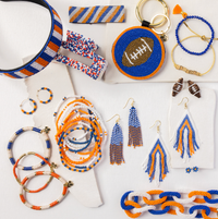 Game Day Color Block Beaded 10 Strand Stretch Bracelets Blue and Orange