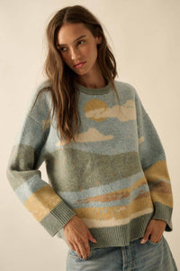 Beach Landscape Jacquard-Knit Sweater