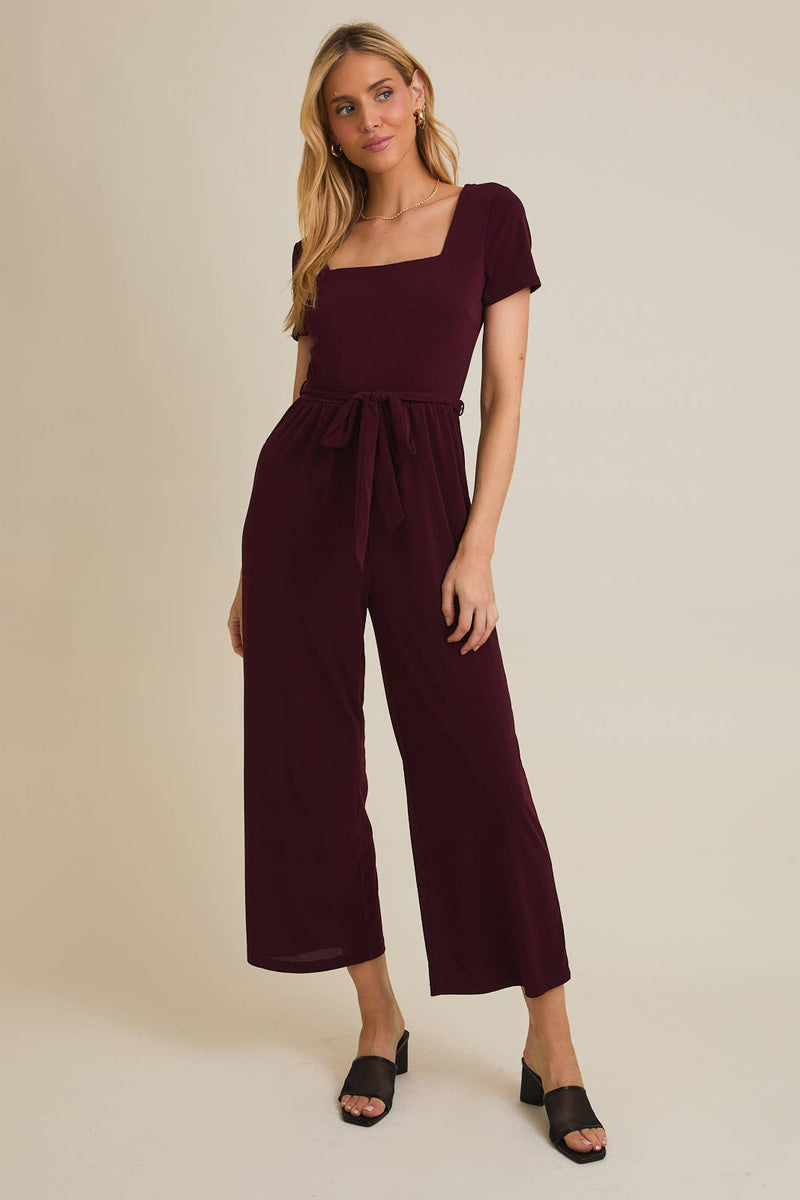SQUARE NECK WAIST TIE JUMPSUIT