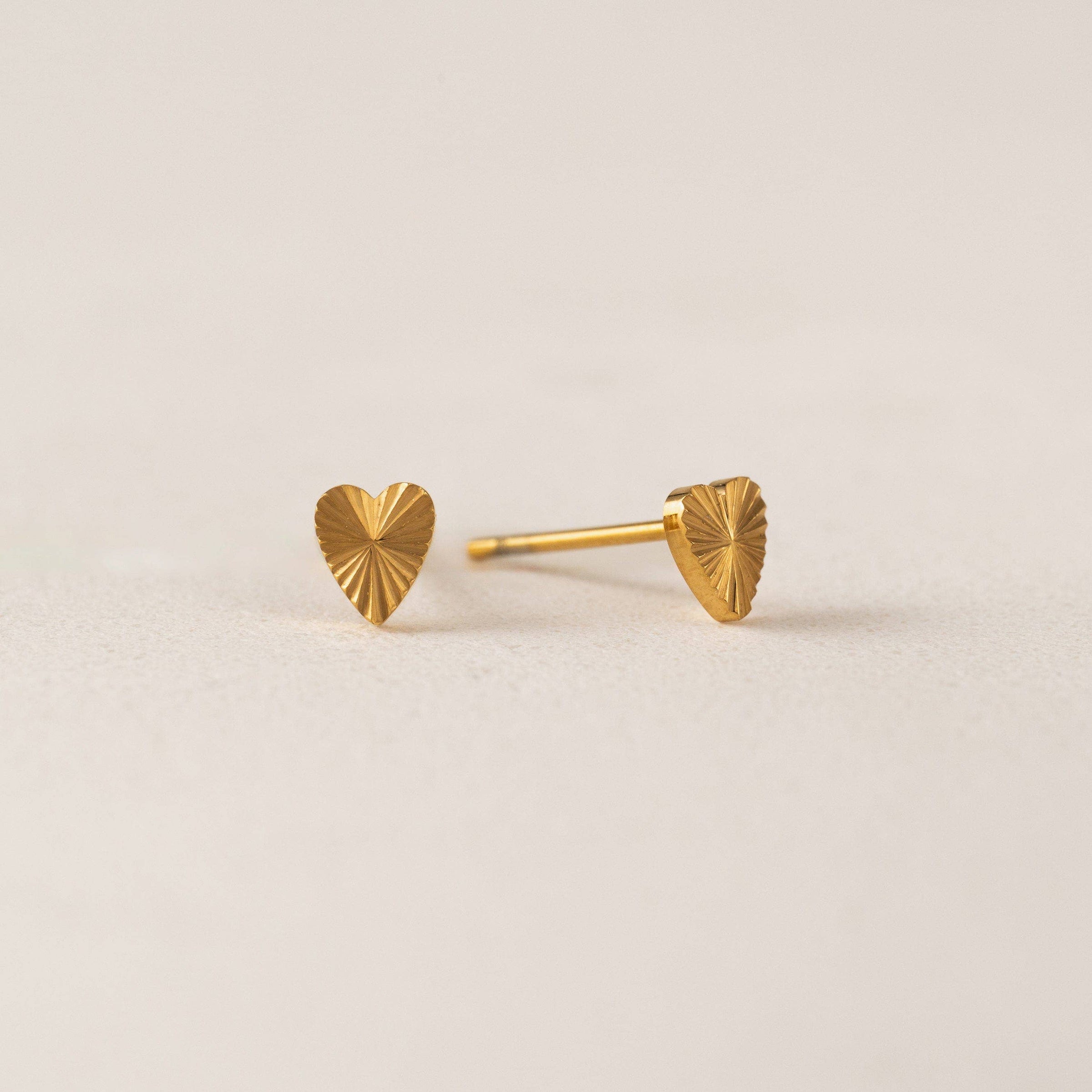 Fluted Heart Stud Earrings | Gold Studs | Waterproof Jewelry