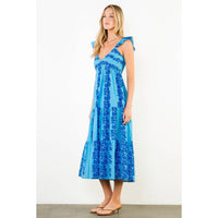 Flutter Sleeve Patterned Print Midi Dress