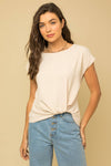 SOLID WOVEN TEE WITH FRONT KNOT DETAIL