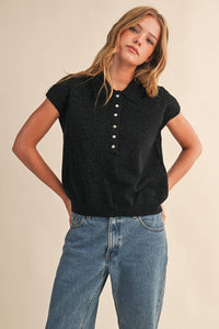 Cap Sleve Collared Sweater Vest