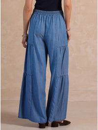 Chambray Tiered Wide Leg Pants