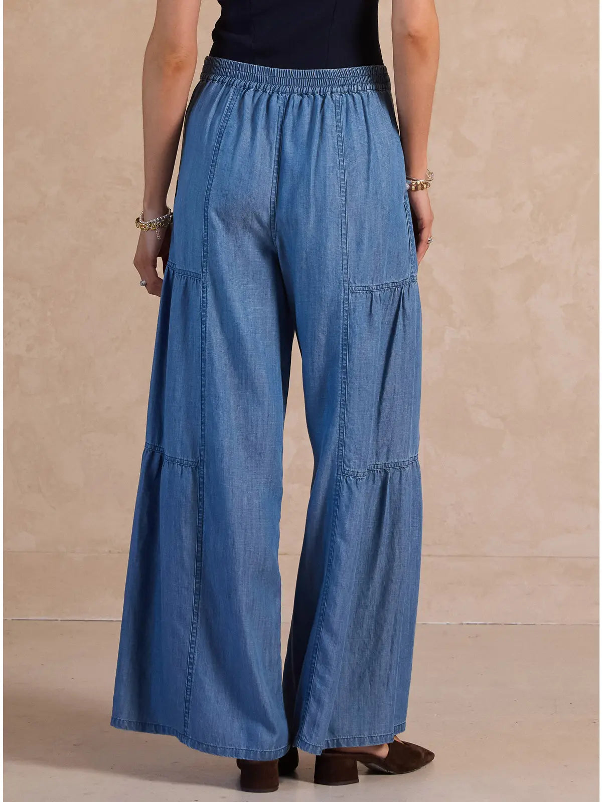 Chambray Tiered Wide Leg Pants