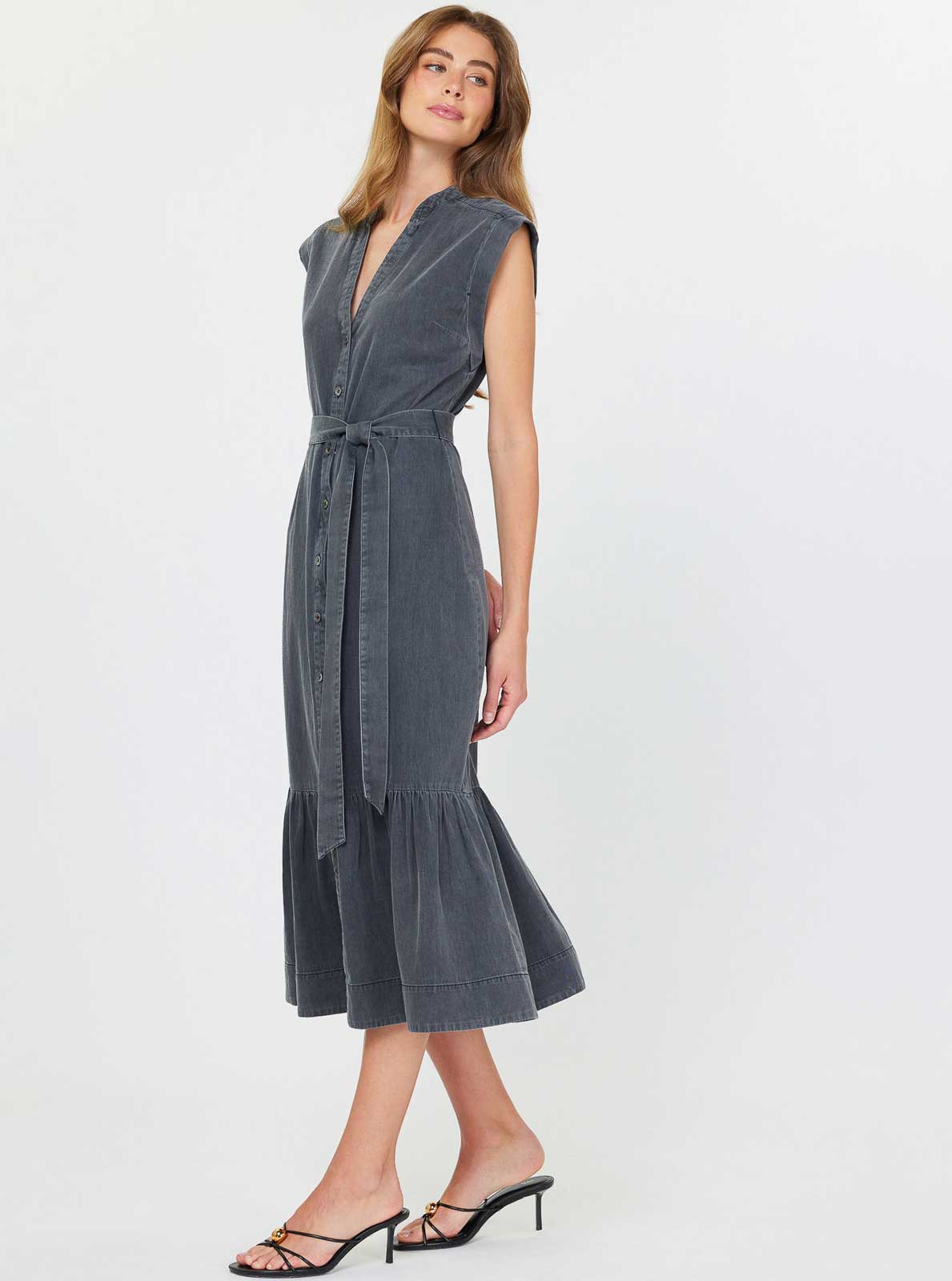 Washed Button Down Midi Dress