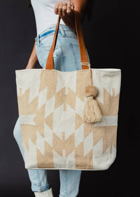 Cream & Tan Aztec Tote