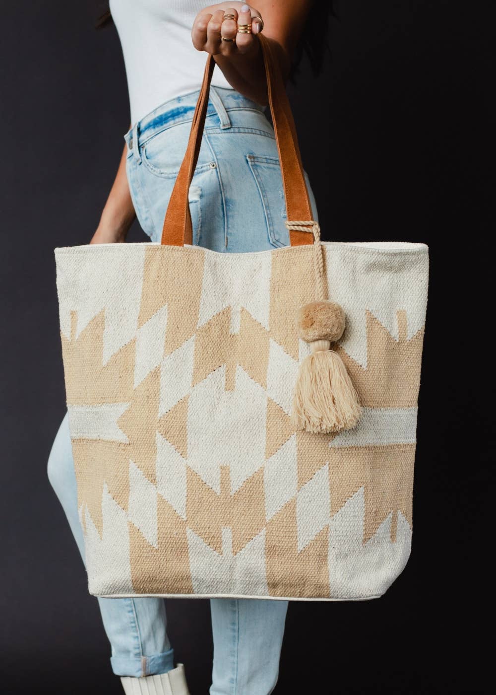 Cream & Tan Aztec Tote