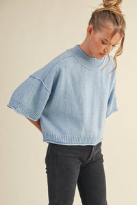 Marled Knit Mock Neck Short Sleeve Sweater