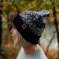 Daisy Fold Over Beanie - Orange/Navy