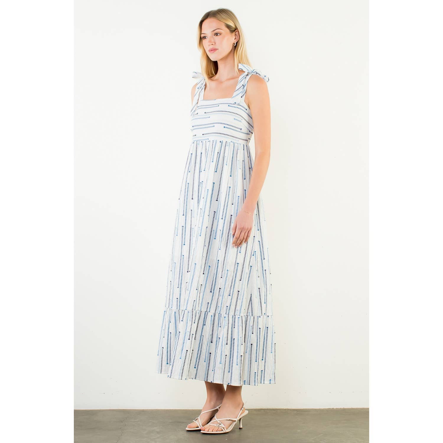 Tie Strap Square Neck Print Maxi Dress