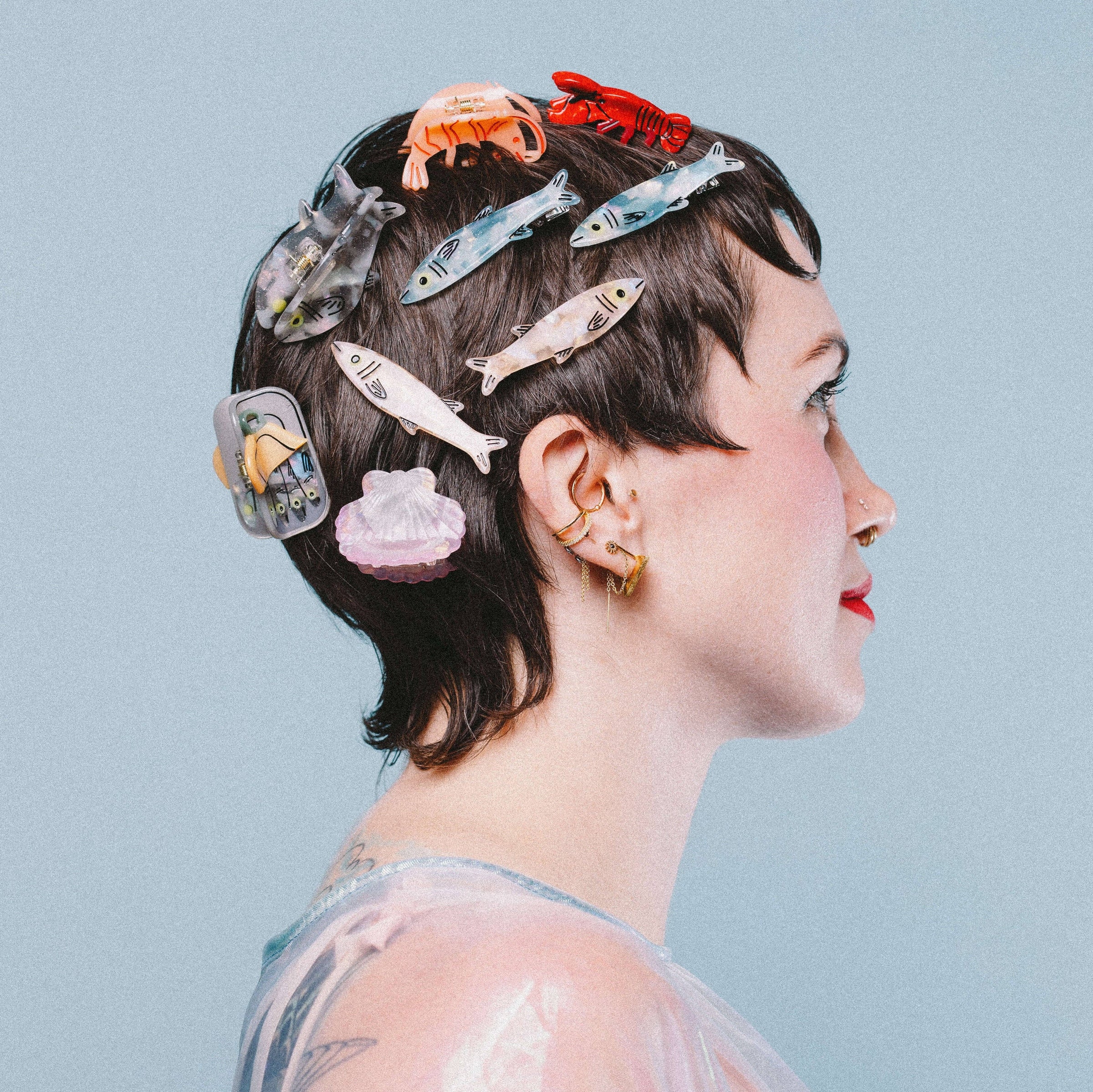 Blue Sardine Alligator Hair Clip Set