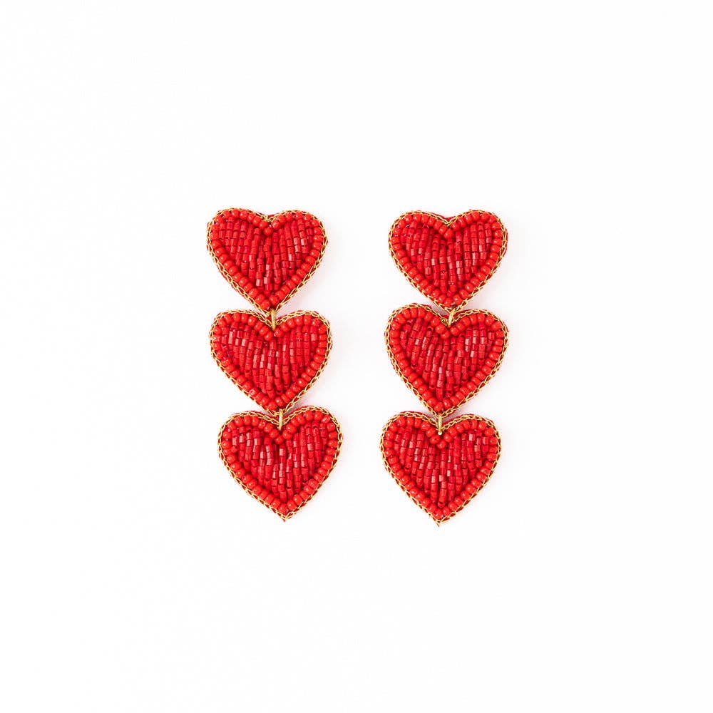 Haddie 3 Heart Drop Earrings Red