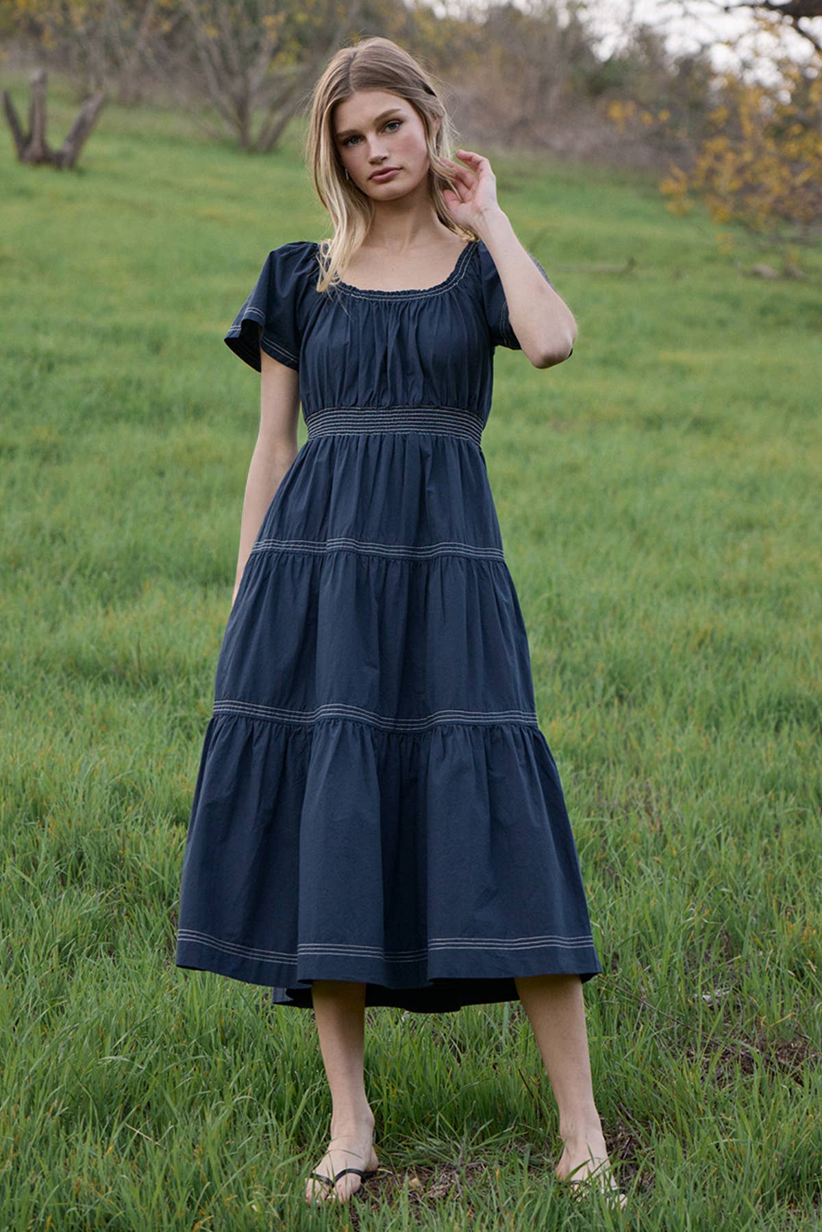 Smocked Waist Tiered Midi Dress