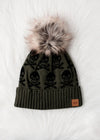 Olive Skull Hat and Mitten Set