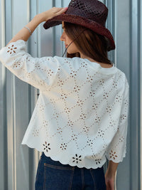 Eyelet Embroidered Scallop Hem Tee