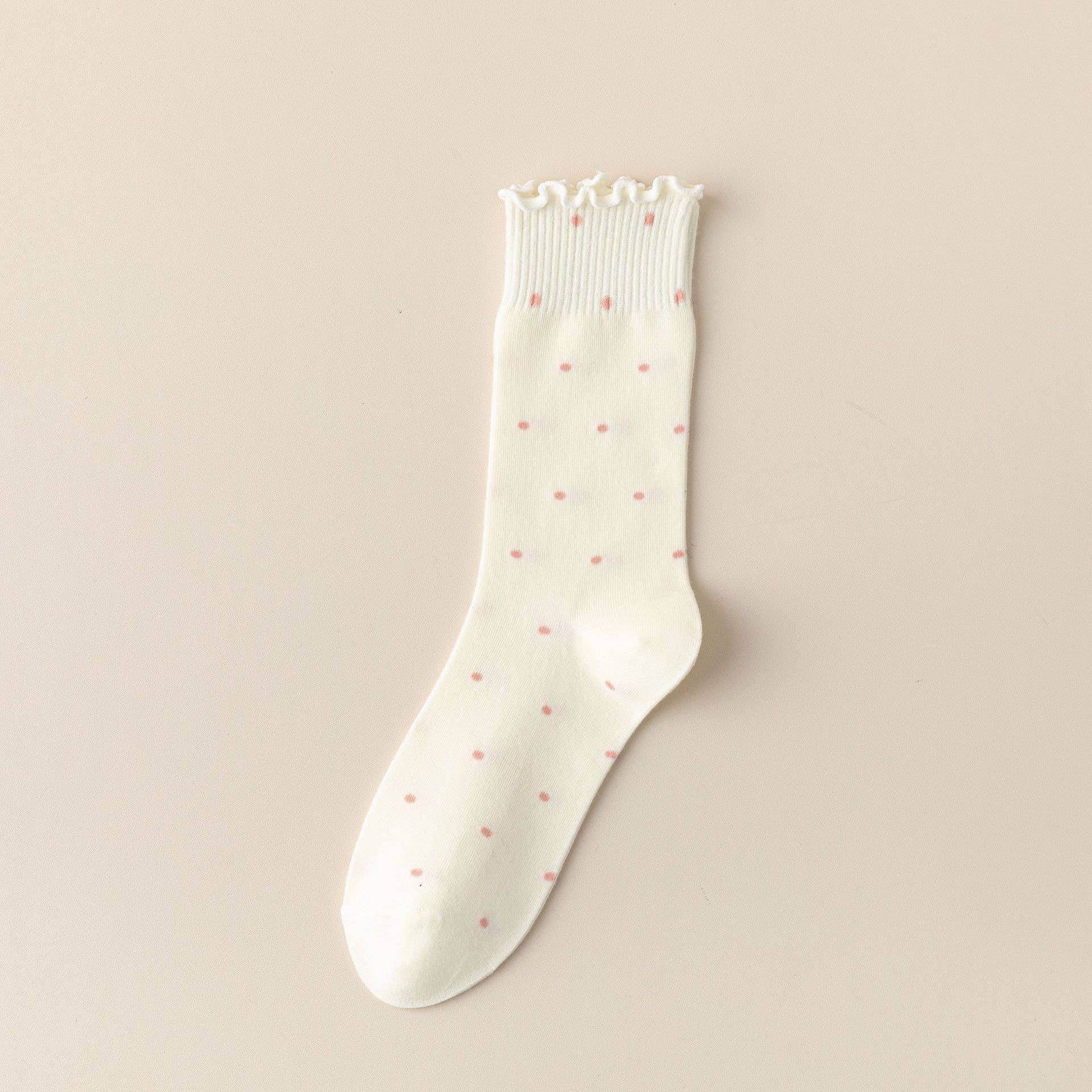 Polka Dot Pattern Ruffle Crew Socks