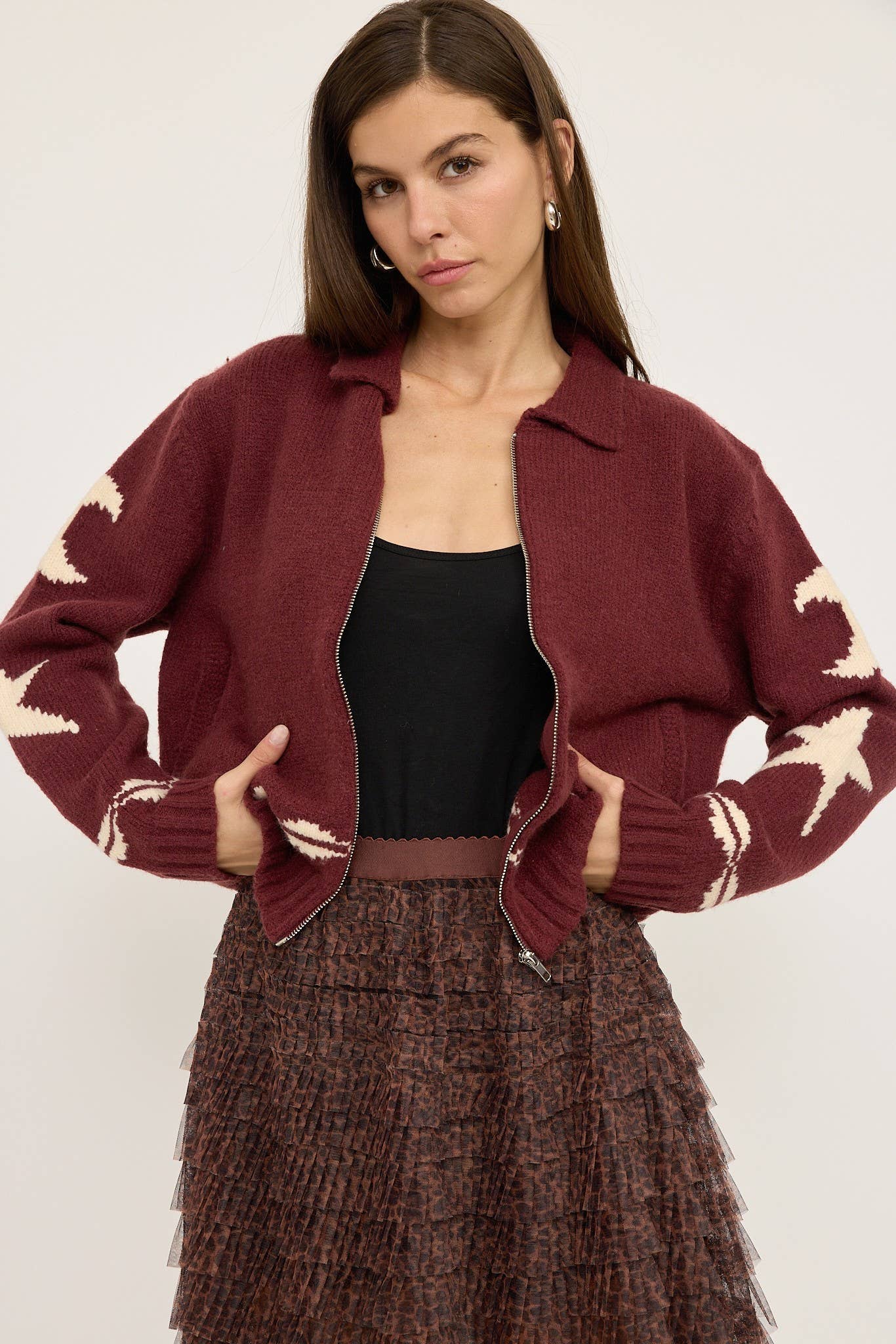 Cozy Pattern Zip Sweater Jacket