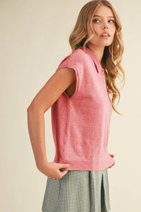 Cap Sleve Collared Sweater Vest
