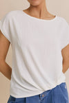 SOLID WOVEN TEE WITH FRONT KNOT DETAIL