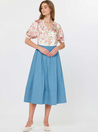Pin-tuck Detailed A-line Midi Skirt