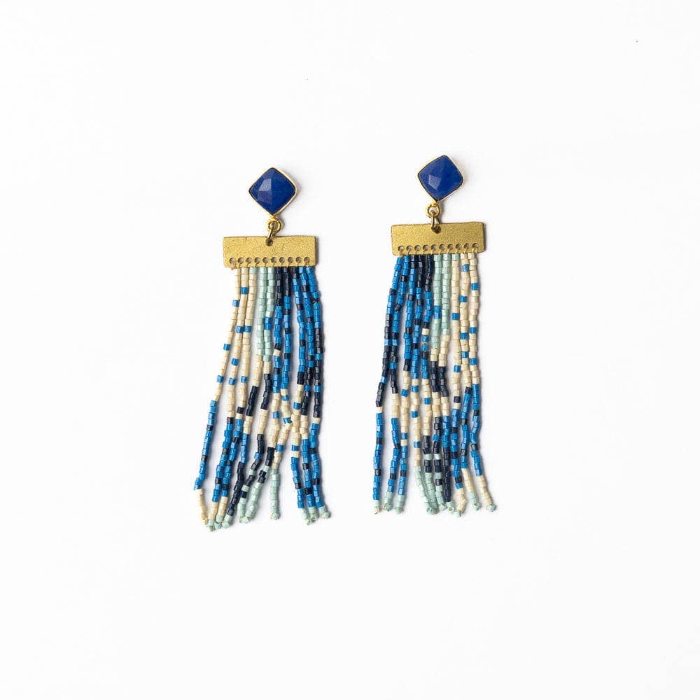 Lilah Semi-Precious Stone Post Beaded Fringe Earrings