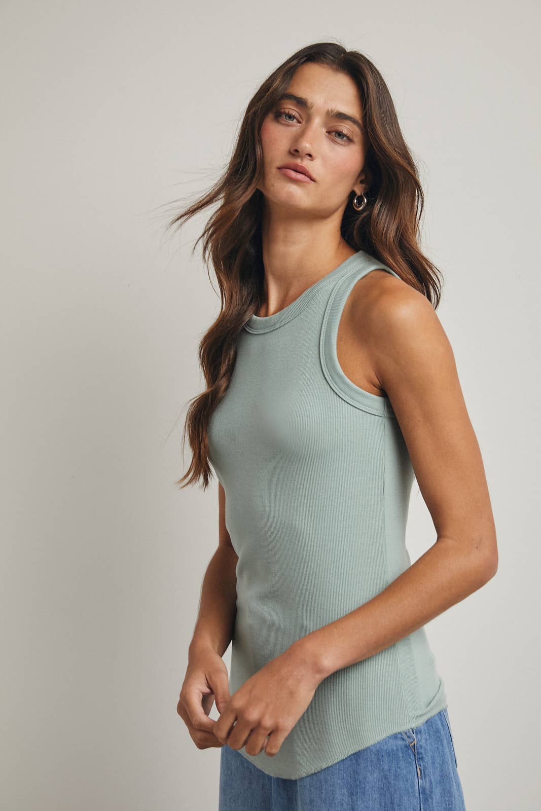 Crew Neck Ribbed Knit Tank Top