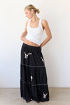 Embroidery Tiered Maxi Skirt