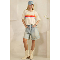 Retro Rainbow Stripe Distressed Tee