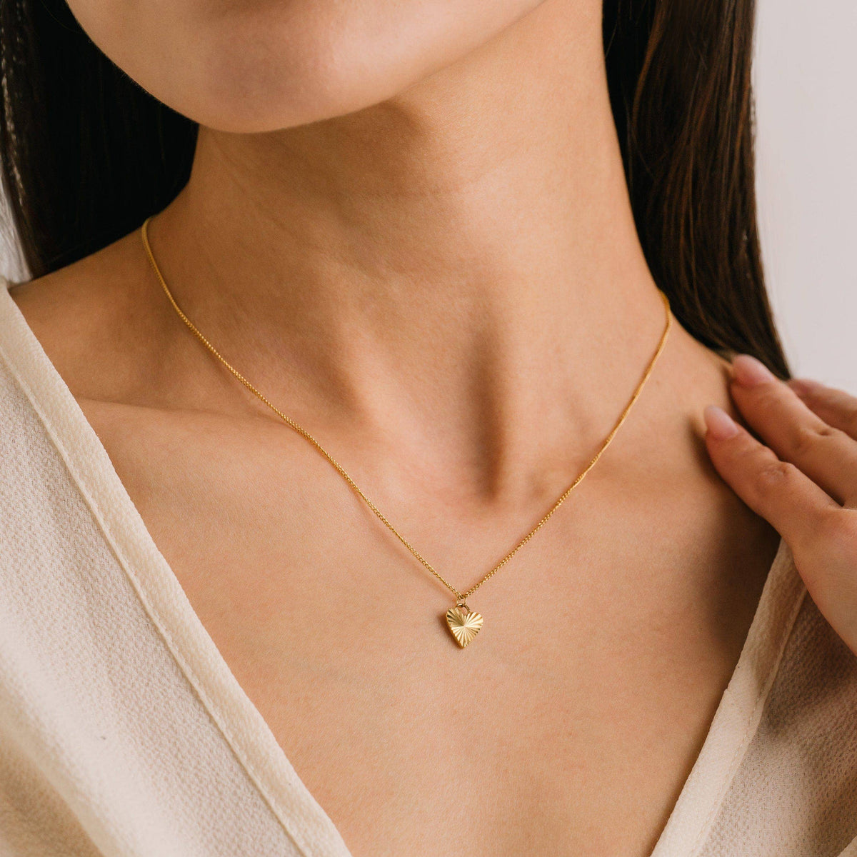Fluted Heart Necklace | Minimalist Gold Pendant | 18K PVD