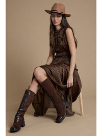 Plaid Ruffle Trim Smocked Maxi Dress
