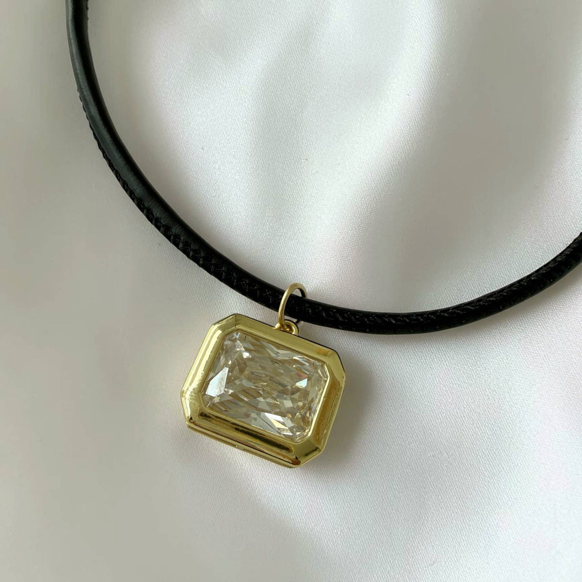 Ophelia Bezel Faux Leather Statement Cord Necklace