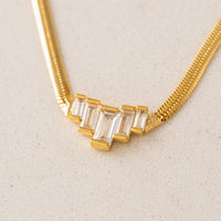 Clarice Necklace | Baguette Pendant | Herringbone Chain