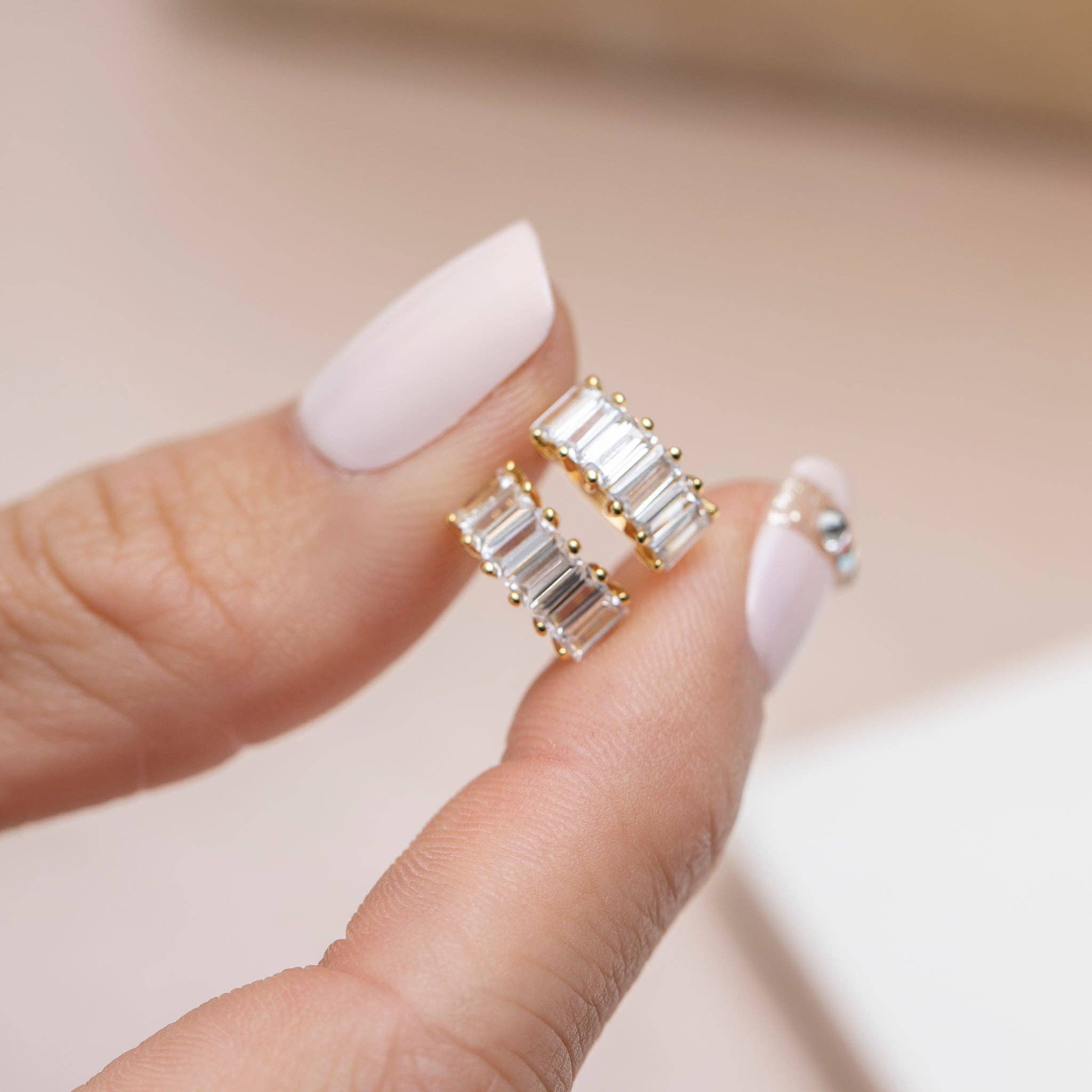 Bling Baguette Huggie Hoops