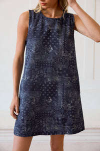 Washed Bandana Print Sleeveless Shift Dress