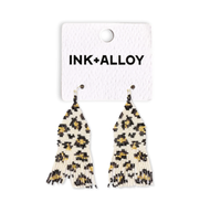 Delilah Cheetah Print Beaded Fringe Earrings Ivory, Black, + Gold