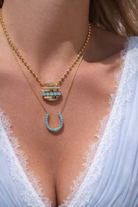 LUCKY HORSESHOE NECKLACE- STERLING SILVER + TURQUOISE
