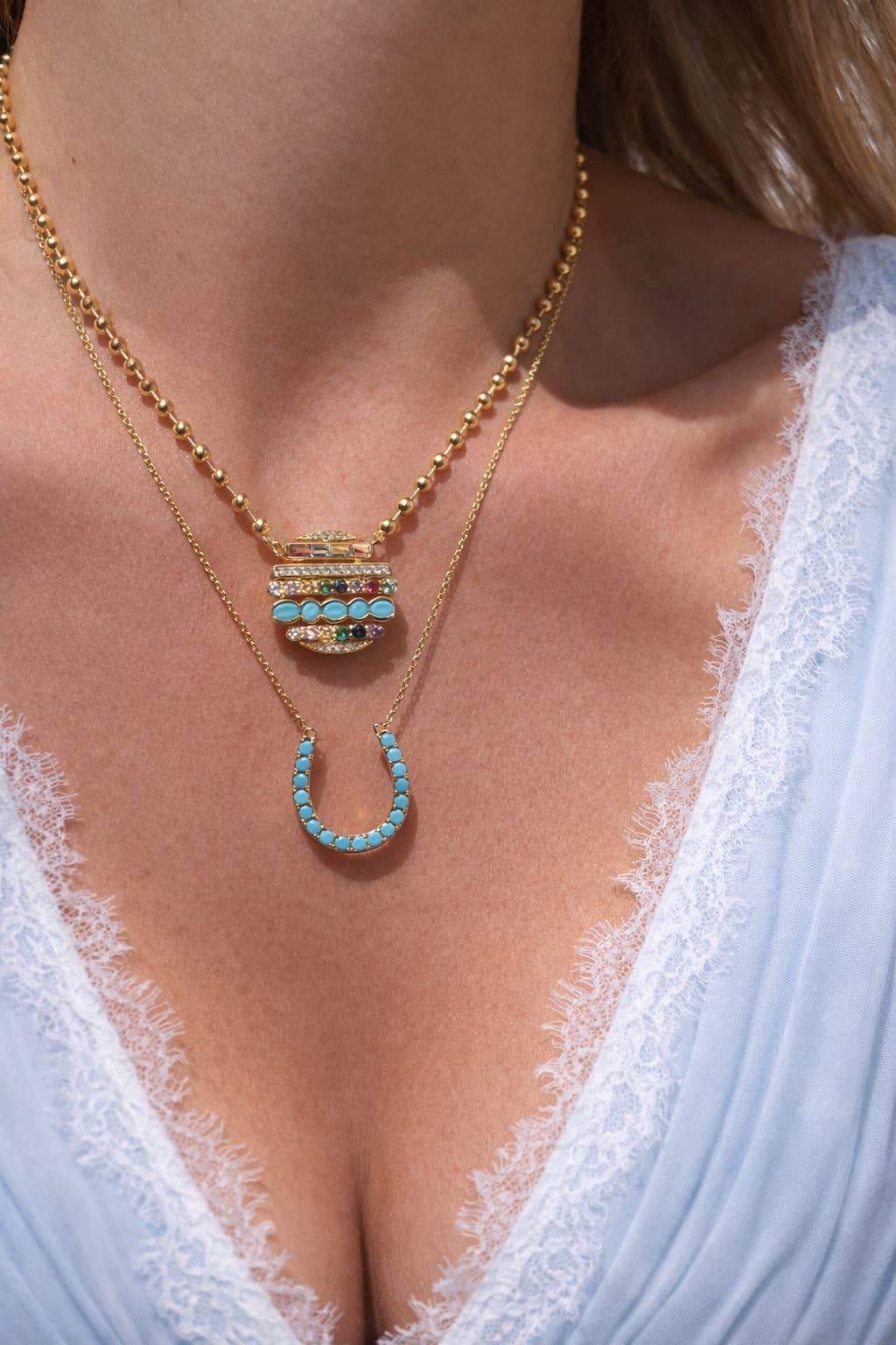 LUCKY HORSESHOE NECKLACE- STERLING SILVER + TURQUOISE