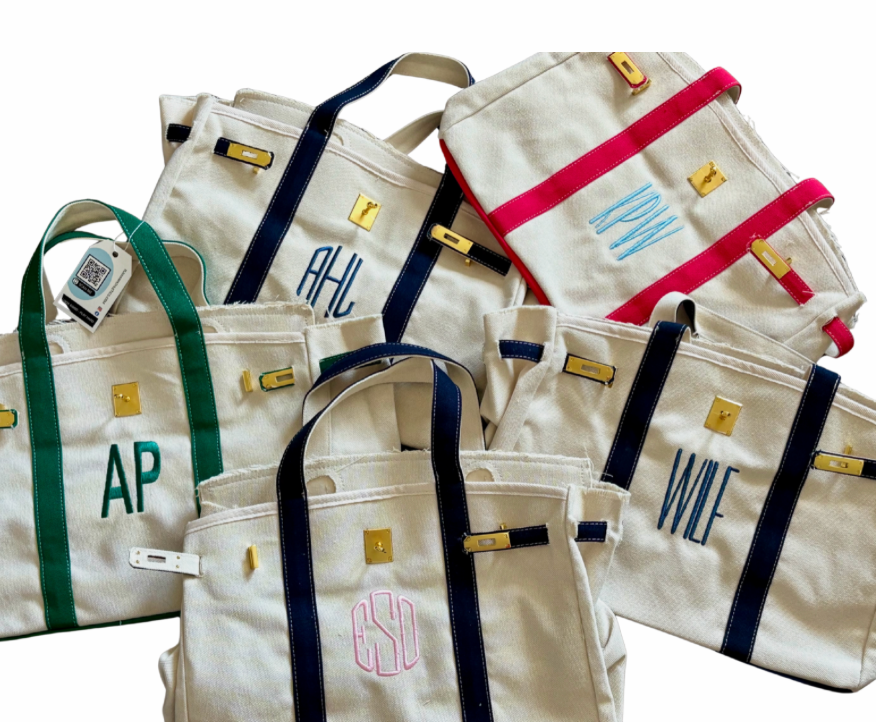 Canvas Tote Bag with Gold Buckle Hardware 