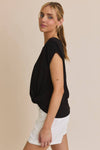 SOLID WOVEN TEE WITH FRONT KNOT DETAIL