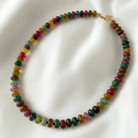 Greer Gemstone Multi Color Beaded Necklace Gold Filled