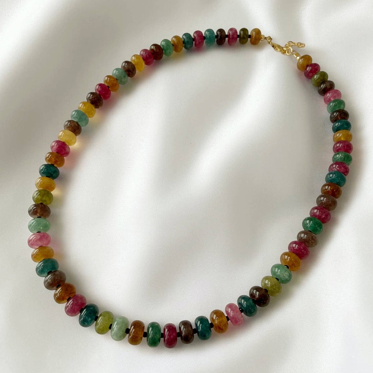 Greer Gemstone Multi Color Beaded Necklace Gold Filled