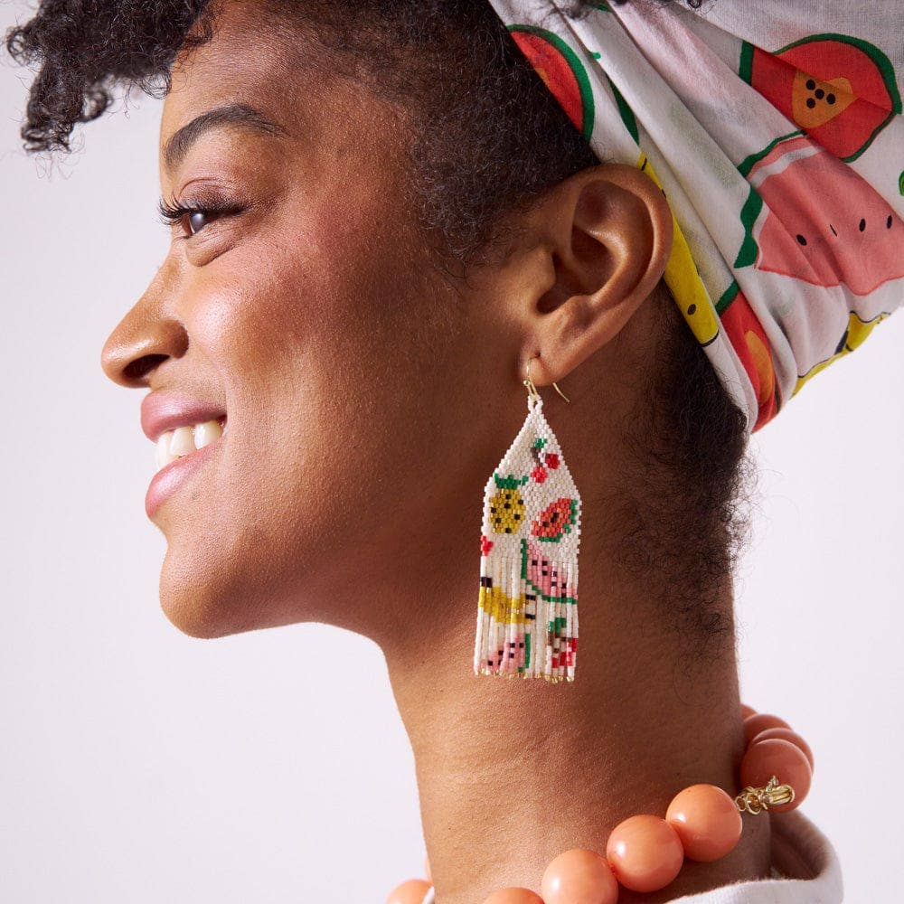 Delilah Fruit Beaded Fringe Earrings Multi