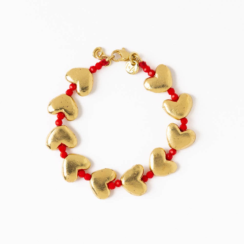 Kirsten Brass Heart Bracelet With Crystals Red
