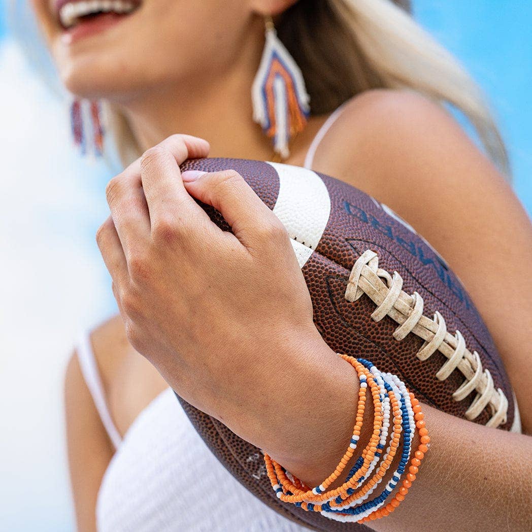 Game Day Color Block Beaded 10 Strand Stretch Bracelets Blue and Orange