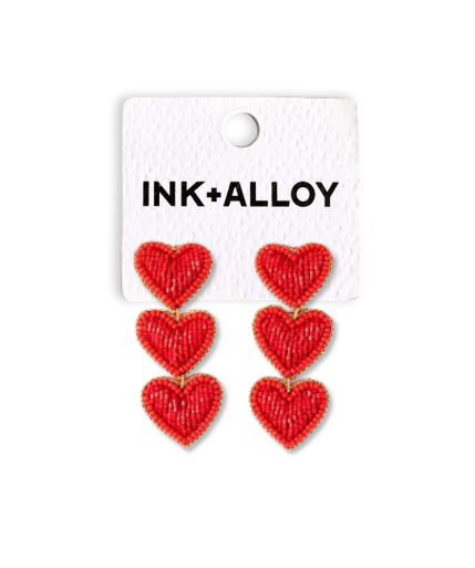 Haddie 3 Heart Drop Earrings Red